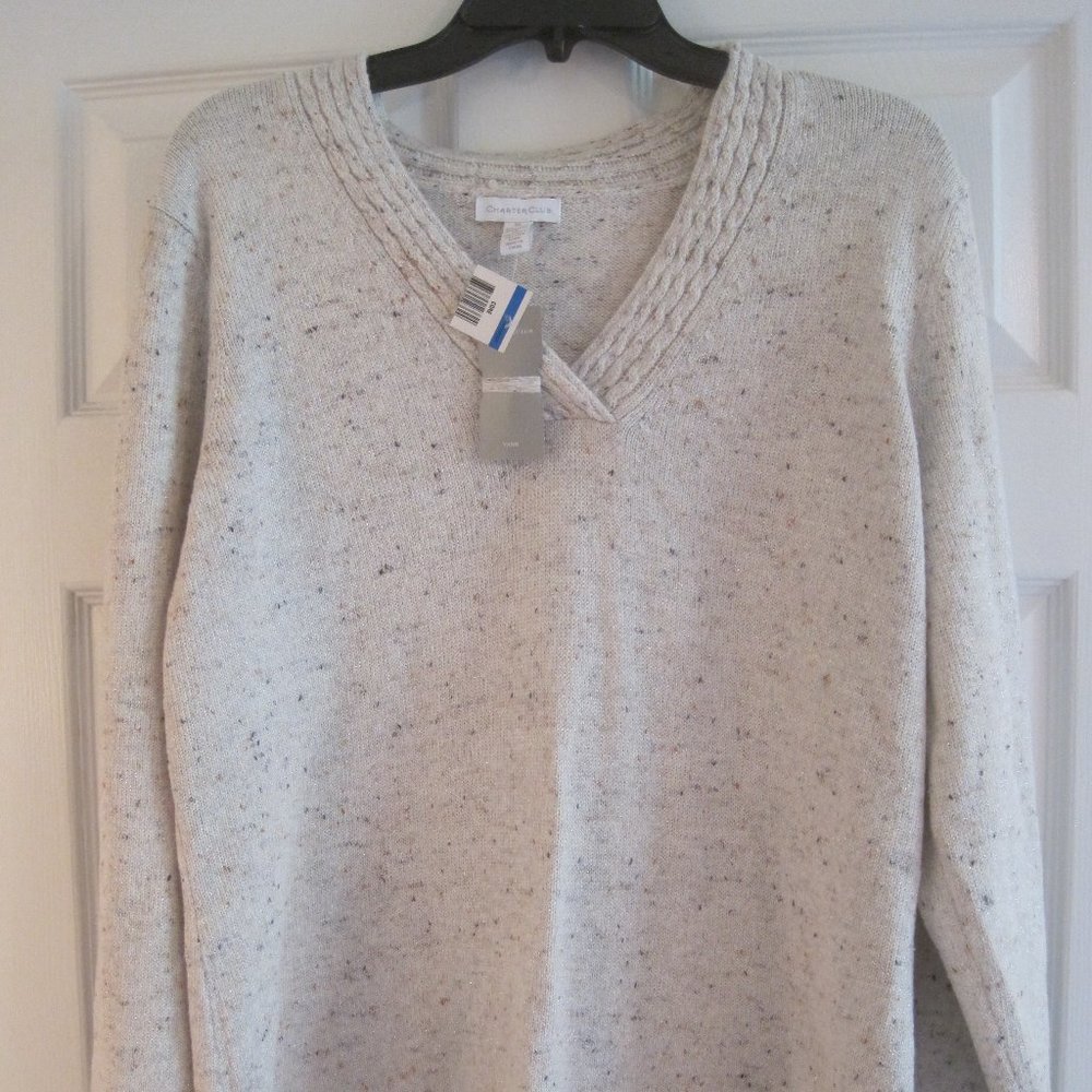 CHARTER CLUB COTTON BLEND MARLED IVORY SWEATER